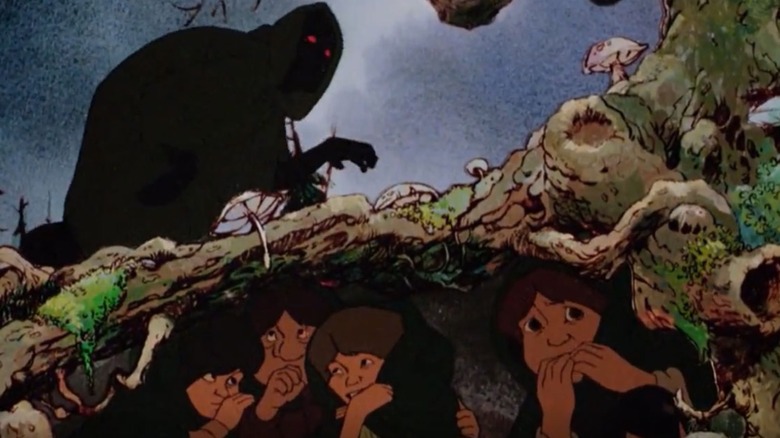 The Hobbits hiding from the Nazgul in The Lord of the Rings animation