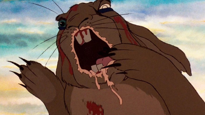Angry General Woundwort showing its teeth in Watership Down