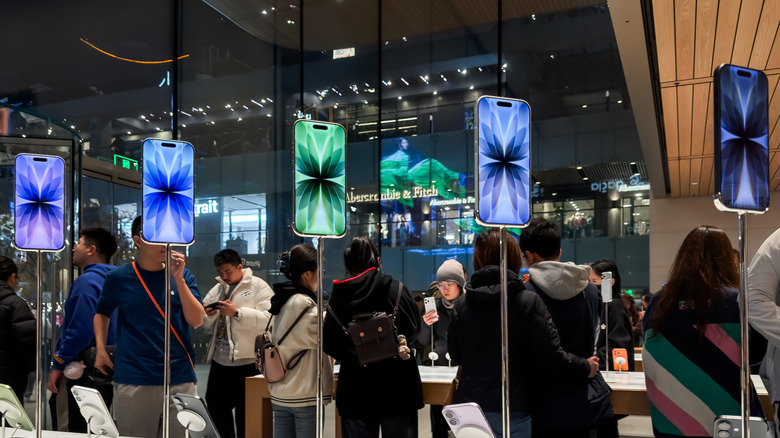 Standard iPhone 17 models on display