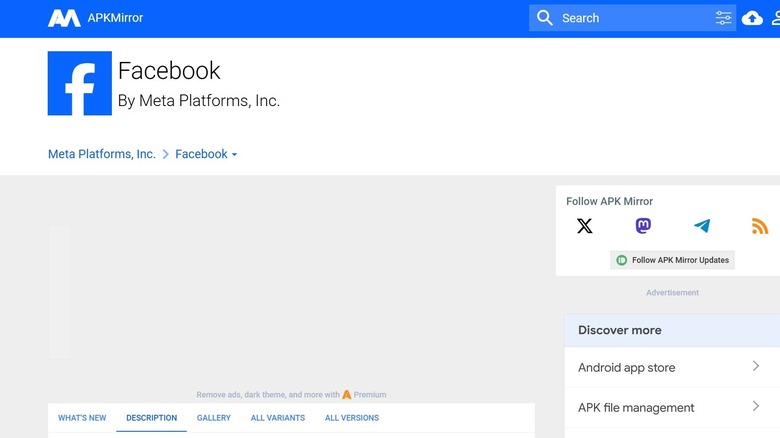 An older version of Facebook Lite on APKMirror
