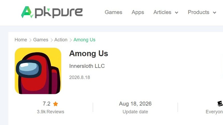 Among Us storefront page from APKPure.