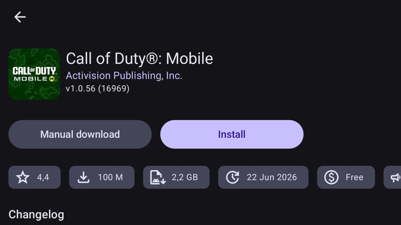 Call of Duty Mobile storefront page in the Aurora Store.