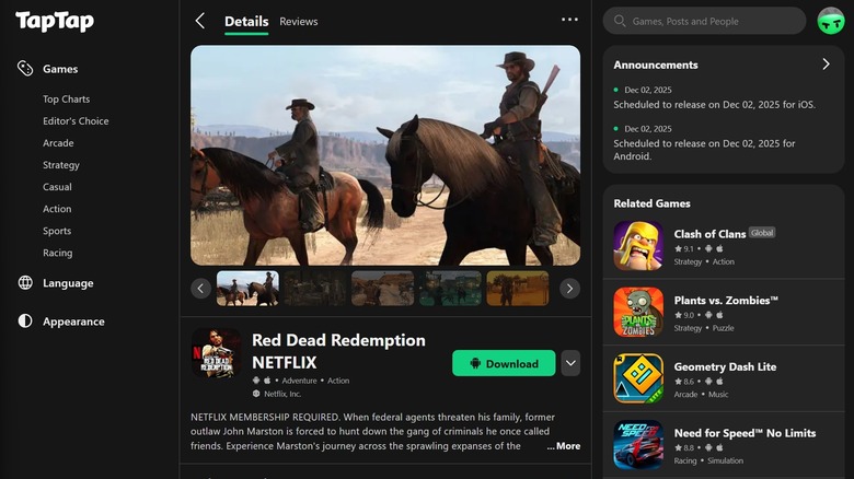 Red Dead Redemption storefront page on Taptap.