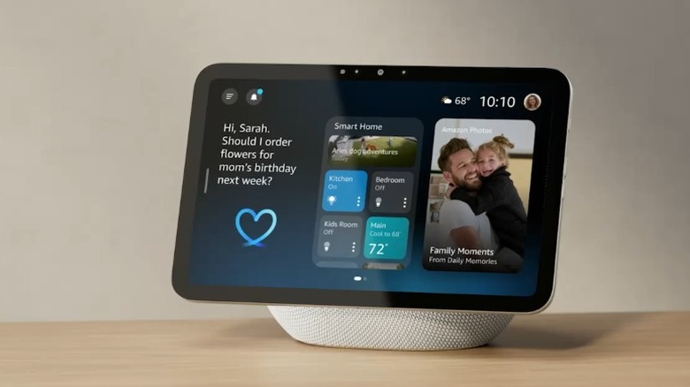 An Amazon Echo Show 8 displaying the home screen.