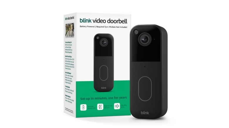 A product render of the Blink Video Doorbell and its box.