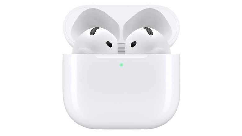 The Apple AirPods 4 with ANC wireless earbuds in their charging case, on a white background.