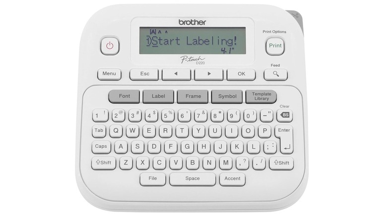 The Brother P-Touch PTD220 label maker on a white background.