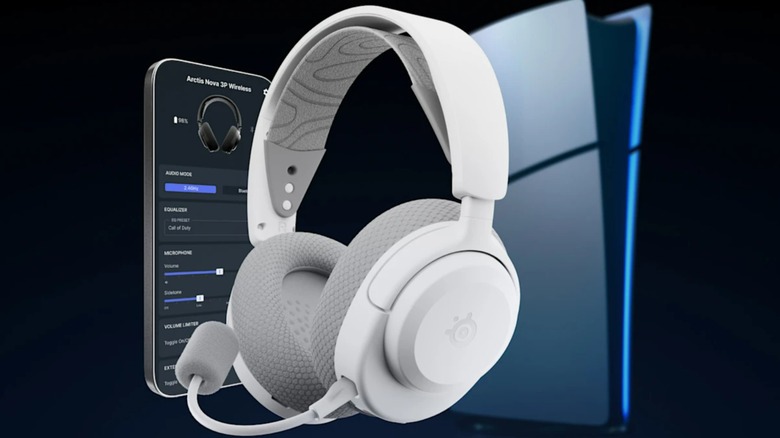 The SteelSeries Arctis Nova 3P Wireless gaming headset on a blue background