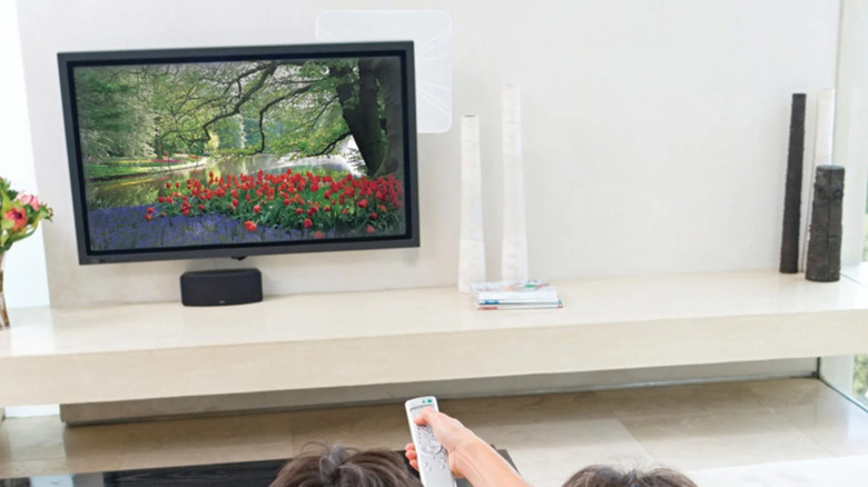 People watching TV with a FL550A antenna right behind the TV.