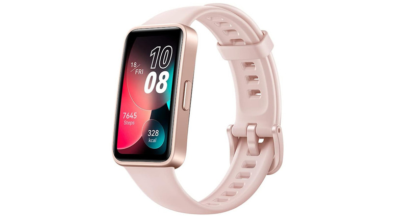 Huawei Band 8 showing step counter, calories burned, and date