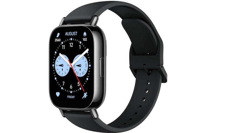 Xiaomi smartwatch showing multiple icons and trackers