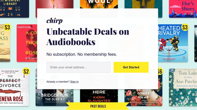 The Chirp main menu, with various books displayed