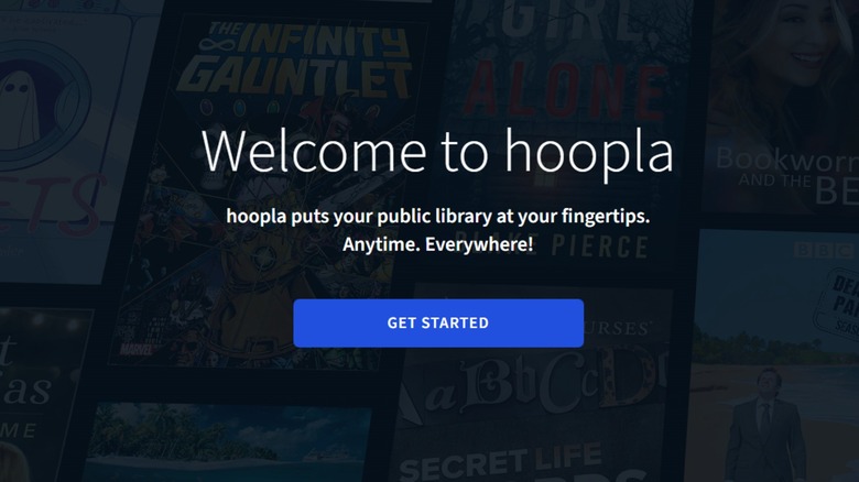 The Hoopla main menu, showing a button to get started.