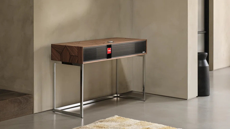 The Ruark R810 MiE standing against a wall