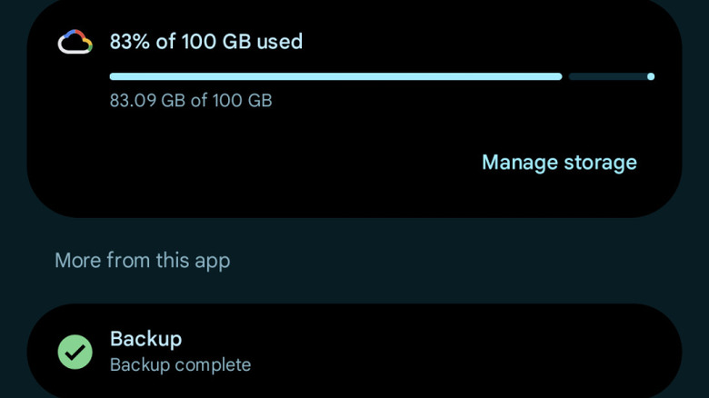 A screenshot of the the Pixel Recorder's settings, with a focus on total cloud storage space used and a backup confirmation