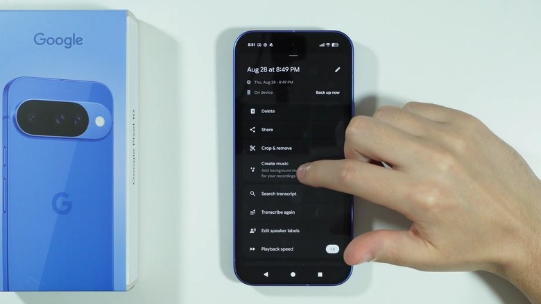 The Pixel's Recorder app showing an option to generate AI music