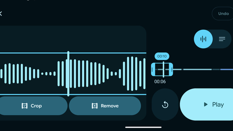 A screenshot showing a recording being edited in the Pixel's Recorder app by altering the audio waveform