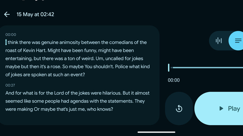 A screenshot of the transcript in the Pixel's Recorder app