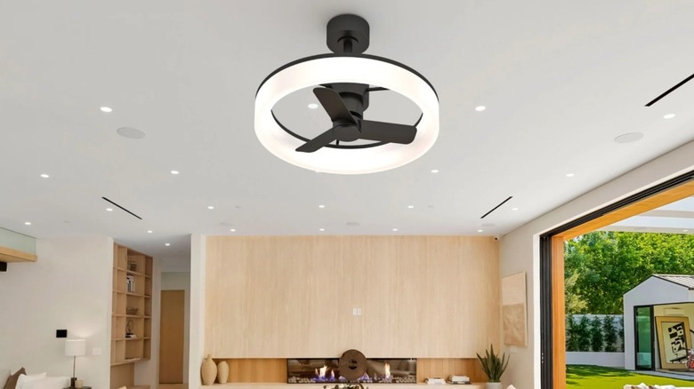 The Atomi Smart Wi-Fi Ventosus 25" Fandelier installed inside a home.