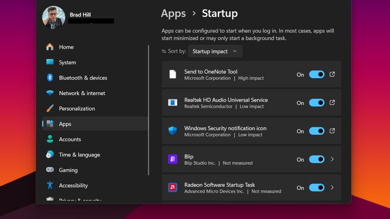 The Startup apps window in Windows 11.
