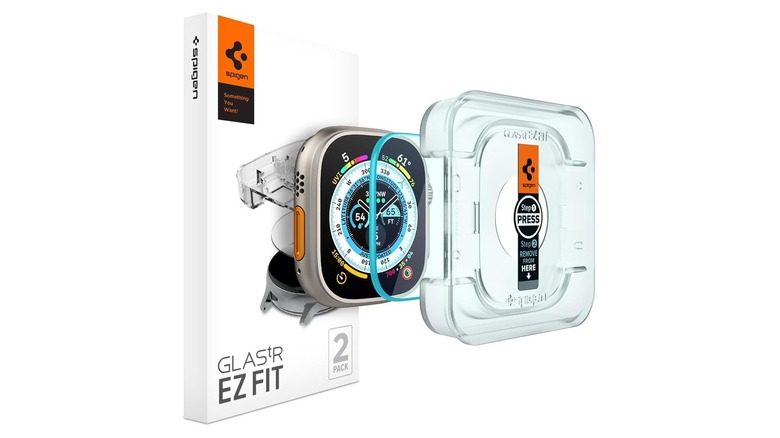 The Spigen Glas.tr EZ Fit screen protector for the Apple Watch.