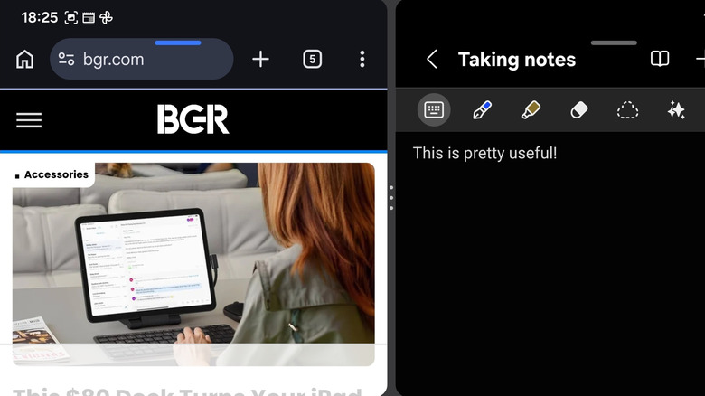 A website and notes app are opened as an app pair.