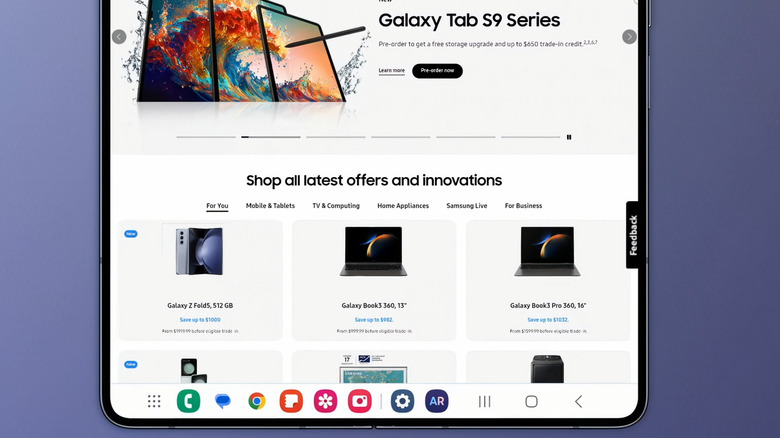 The taskbar is visible on a Samsung Fold smartphone.