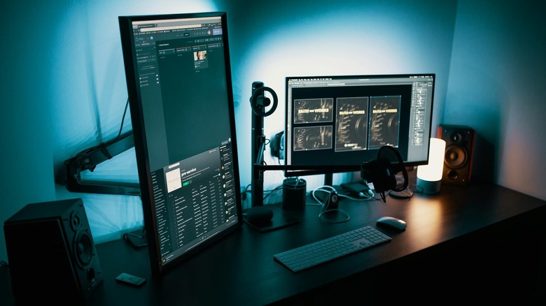 A vertical monitor setup with dual displays