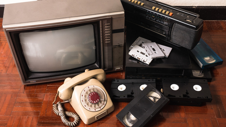 A bunch of old electronics laying around