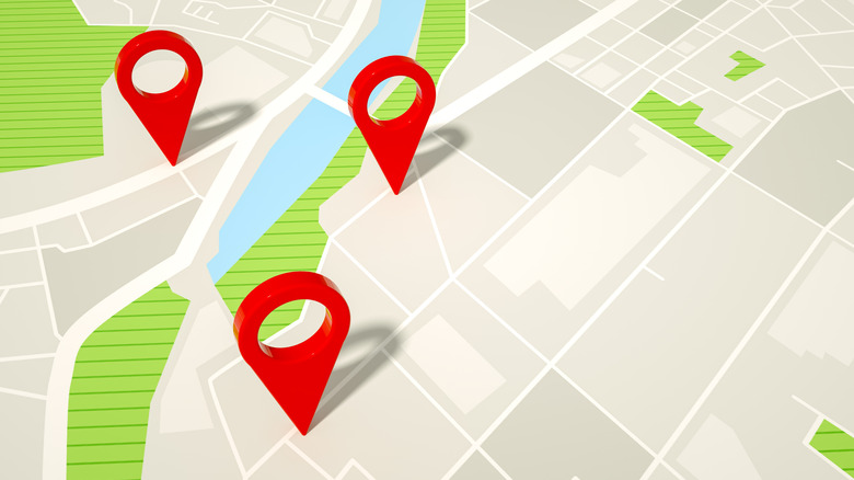 Map pins on a digital map