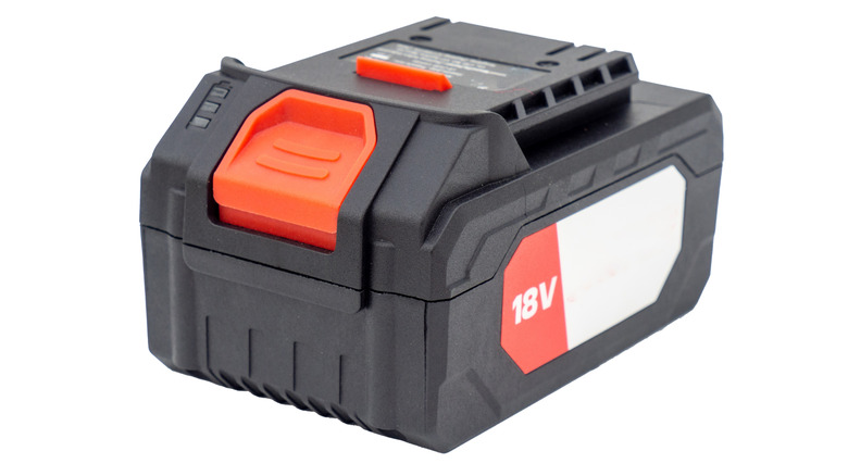 Rechargeable 18V lithium-ion power tool battery pack, commonly used with cordless drills, saws, and other tools.