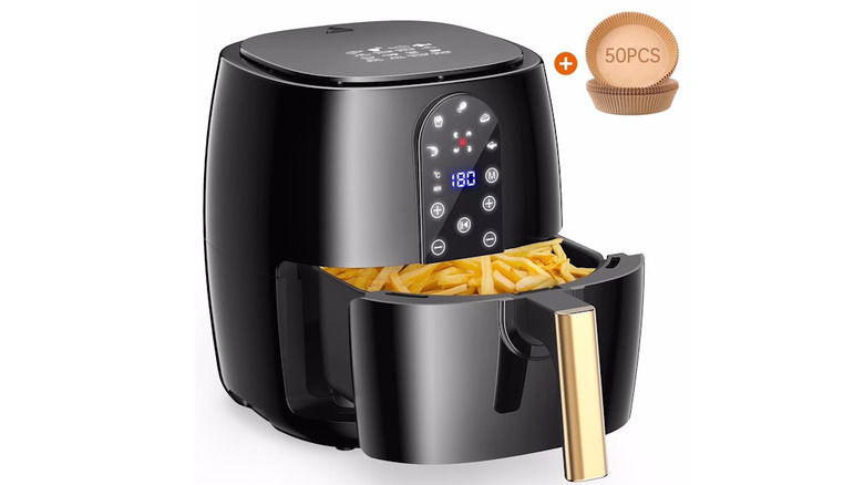 GPED Air Fry with a rack of fries in the try while it's turned on