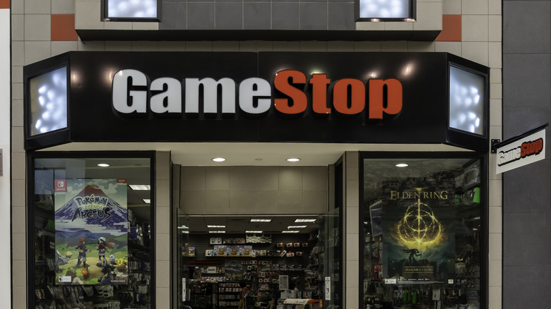The entrance of a GameStop store.