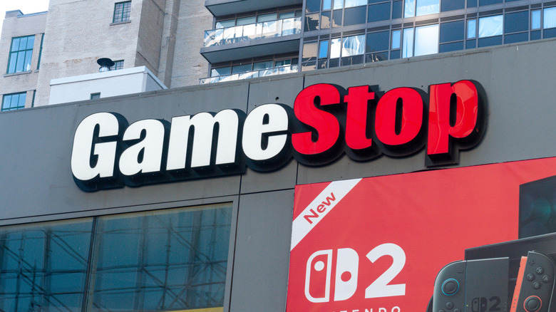 The GameStop logo on the side of a building.