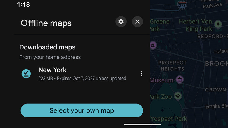 A screenshot of the Google Maps app interface, showing the Offline maps settings menu.