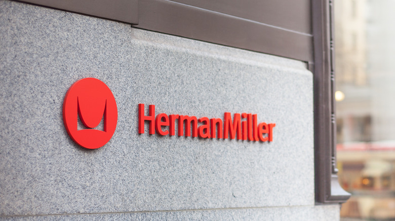 The Herman Miller logo on the side of a building.