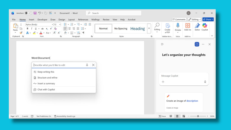 Screenshot of Copilot features in Microsoft Word