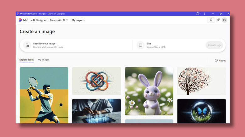 Screenshot of Microsoft Designer's Create With AI page