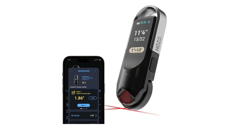 Digital tape measure and smartphone screen