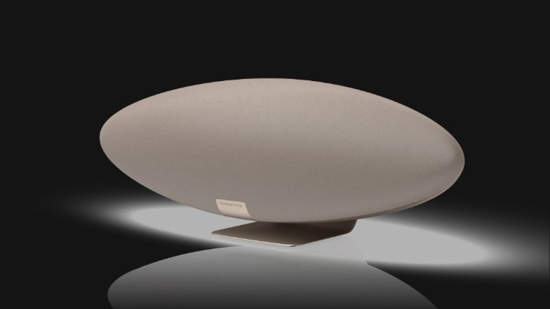 A product render of the Bowers & Wilkins Zeppelin Pro Edition speaker, emphasizing its floating appearance