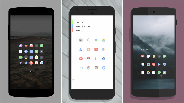 Three phones using the Delta icon pack