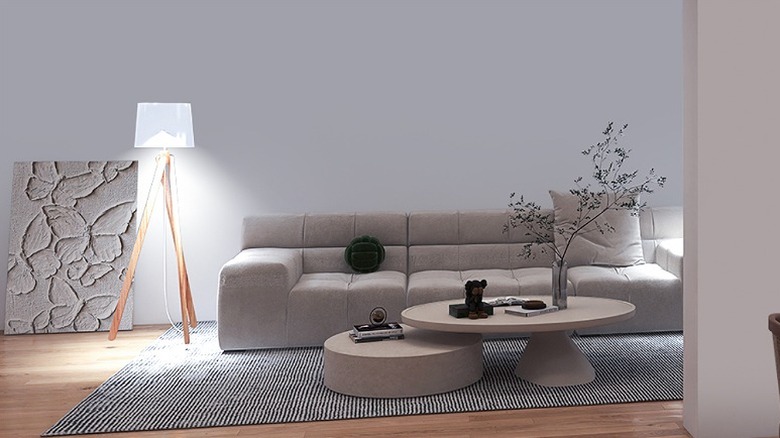 A modern lounge with white lights.