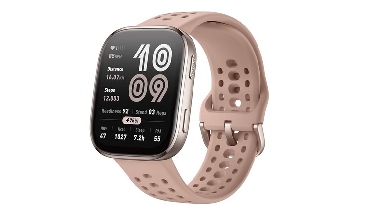 The Amazfit Bip 6 with a Blush strap