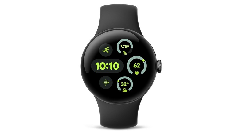 The Google Pixel Watch 3 with a black strap
