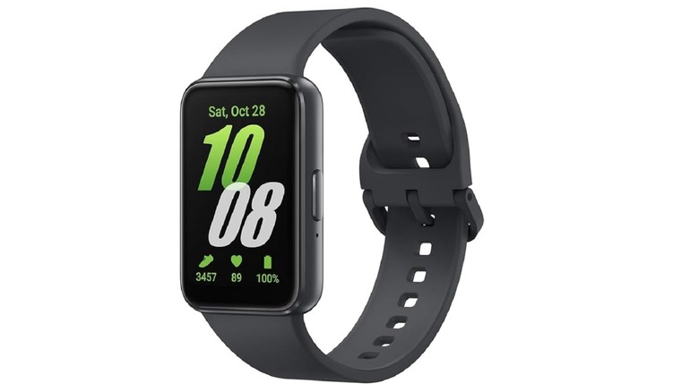 The Samsung Galaxy Fit 3 with a black strap
