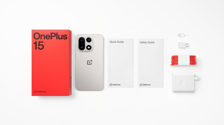 The OnePlus 15  unboxed on white background