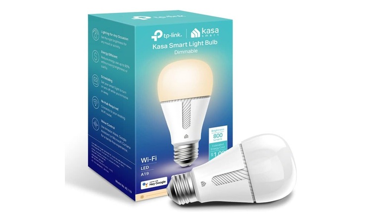 The Kasa KL110 smart light bulb and its box,