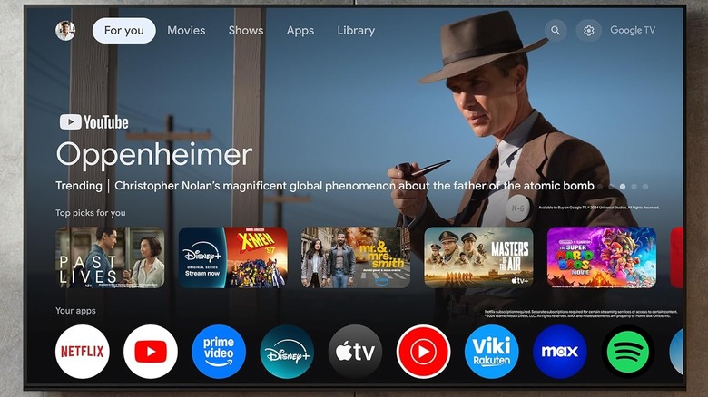 Hisense 55 U7 Television with the menu open, multiple icons, and Oppenheimer in the back