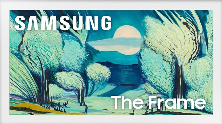 Samsung the Frame with late night hosts on in the background