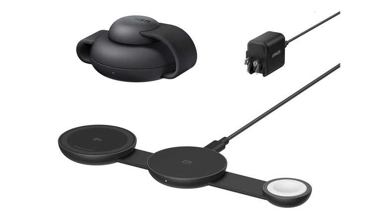 The Anker MagGo Wireless Charging Station (3-in-1, Foldable Pad), folded up and opened, on a white background.